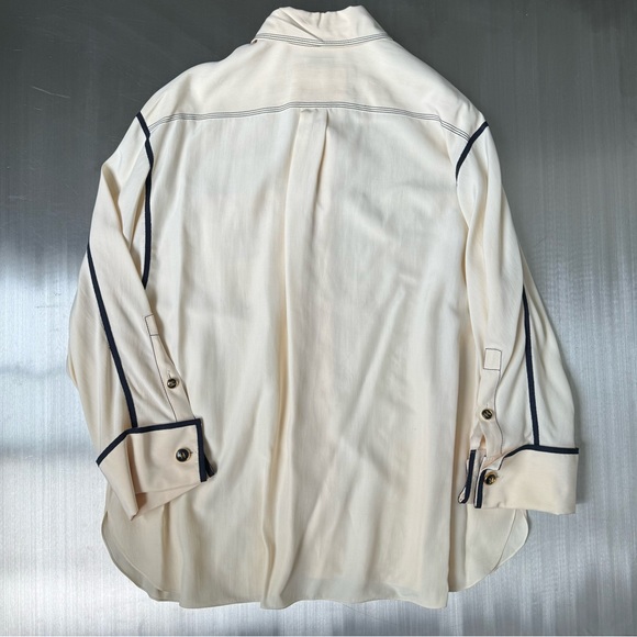 Chanel Vintage Embroidered Logo Button Down in Cream and Navy - Picture 2 of 7